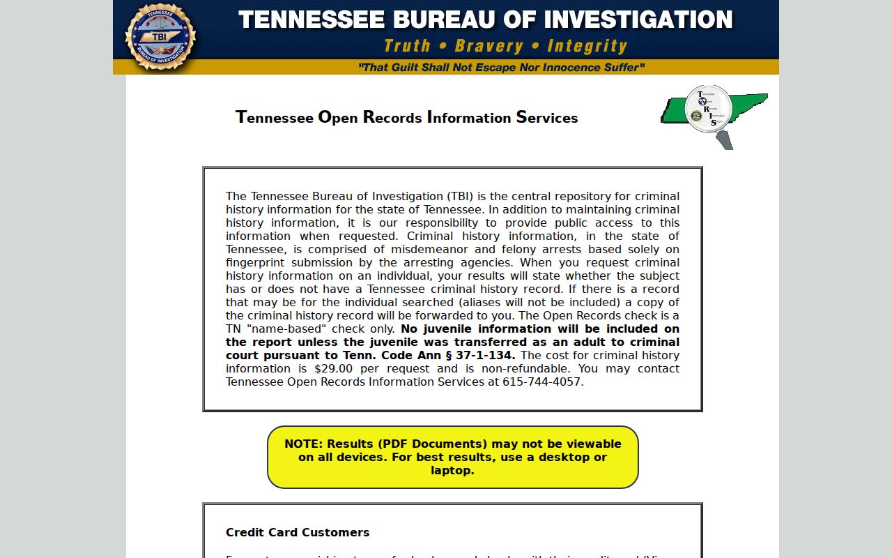 McMinn County criminal history TORIS name check screen